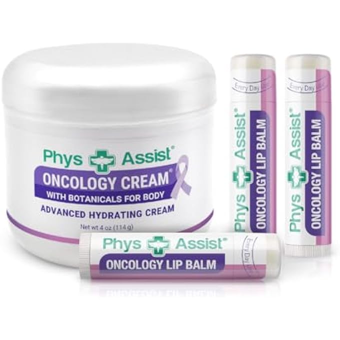 PhysAssist ONCOLOGY CREAM 4 OZ PLUS 3 PACK LIP BALM. HYDRATING TO STRESSED SKIN UNDERGOING CHEMO OR RADIATION. SKIN THERAPY. MADE WITH BOTANICALS. - Image 1